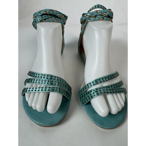 Turquoise Ankle Wrap Sandals With Gold Studs Size 7 By Mochi - Picture 13 of 16